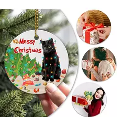 Pingente De Natal De Acrílico Gato Preto, Xmas Tree Hanging Animal Ornamentos, Decoração De Festa De Casa, Casamento, Ano Novo - comprar online