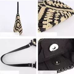 Sacola de palha vintage para mulheres, grande capacidade, bolsa de ombro de férias, bolsa casual, oca designer, bolsa de praia verão