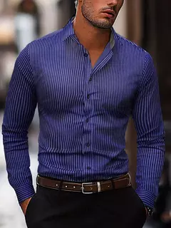 Camisa listrada de manga longa masculina, camisa de botão respirável casual, tecido macio confortável, plus size XS-6XL, 2024