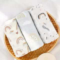 Imagem do Kangobaby-Cobertor de swaddle de bambu algodão musselina do bebê, envoltório recém-nascido, colcha infantil, venda quente, minha vida macia, 120x110cm, 3Pcs Set