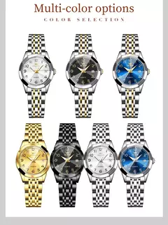 OLEVS-Relógio de quartzo para mulheres, aço inoxidável sólido, mostrador digital, pulseira elegante impermeável, espelho losango, conjunto presente - loja online