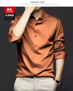 Camisa de seda gelo manga longa masculina, slim fit, suave, anti-rugas, sem engomar, cor sólida, camisas de luxo, 6XL - Wolf Magazine
