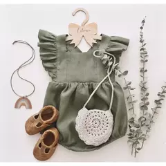 Imagem do Romper com babados para menina, romper sem mangas, algodão e tecido de linho para recém-nascido, roupas de verão