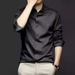 Camisas masculinas de manga comprida, camisas de vestido masculinas, blusa de negócios sociais, cor sólida, anti-rugas, alta qualidade - loja online