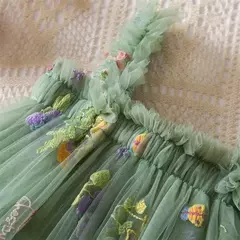 Vestido de malha bordado feminino, Alça de fada, Asas de arco traseiro, Princesa, Aniversário, Doces Bebés, Verão - Wolf Magazine