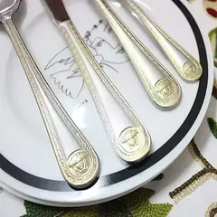 Vintage ocidental banhado a ouro louça, jantar garfo e faca Set, talheres de ouro Set, aço inoxidável, talheres gravura na internet