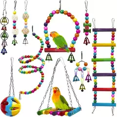Combinação Brinquedos De Pássaro Conjunto para Pequeno Papagaio, Balanço, Mastigação, Treinamento, Rede De Suspensão, Sino, Perch, Escada na internet