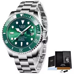 LIGE-Relógio Masculino Impermeável Esporte, Relógio Quartzo, Relógio de Data, 30ATM, Top Brand, Moda Luxo, Mergulhador - comprar online