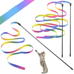 Gato de estimação brinquedos bonito engraçado arco-íris tiras vara gato teaser varinha brinquedos para gatos brinquedos interativos suprimentos para gatos produtos para animais de estimação