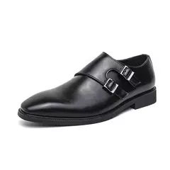 Sapatos masculinos de couro monge, vestido retrô clássico, fivela de dedo apontado, macio e confortável, escritório e casamento - loja online