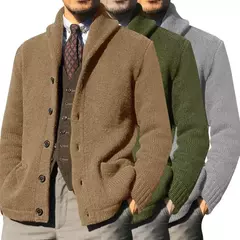 Homens casaco de malha lapela manga comprida bolsos engrossados cardigan camisola masculina outono botões sólidos placket casaco de malha para o trabalho - comprar online