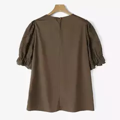 ZANZEA-blusa de renda oca para mulheres, tops de manga curta folhada, túnica chique, tecido texturizado, moda coreana, verão, 2024 - comprar online