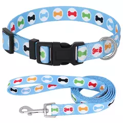 Cute Puppy Dog Collar e conjunto de trela, ajustável cães e gatos colarinho impresso, andando Leash chumbo, colar chihuahua, osso impressão na internet