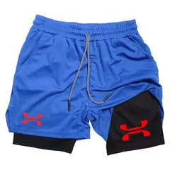 Shorts esportivos de malha rápida seca para homens, corrida, treino, compressão, corrida, fitness, ginásio, desempenho, casual, verão, 2 em 1