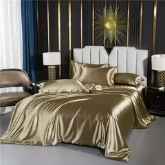 Cama de seda sólida com capa de edredão, lençol, folha plana, fronha, lençol de luxo, rei, rainha, duplo, Twin Size na internet