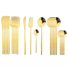 Aço inoxidável Golden Talheres Set, Faca, Garfo, Colher, Talheres, Talheres, Festival Cozinha, Louça, Presente, Punho Preto, 24pcs - comprar online