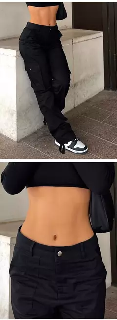 Imagem do Calça jeans larga de cintura alta feminina, calça cargo cinza, calça larga, moda casual, bolsos múltiplos, estilo de rua Hip Hop, mãe, vintage, verão