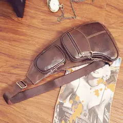 Bolsa de ombro masculina de couro bovino genuíno, bolsa de ombro com suporte para os seios, casual e de viagem - Wolf Magazine