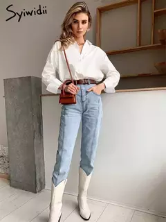 Imagem do Syiwidii-Blusas grandes de manga comprida feminina, com botões, solta, casual, algodão, branco, tops elegantes, moda, 100%, 2024