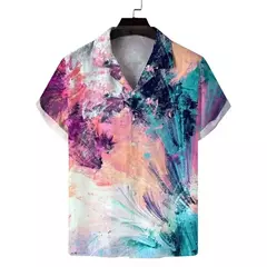Camisas estampadas em 3D papagaio masculinas, camisas havaianas de praia, manga curta, moda casual, lapela de carreira na internet