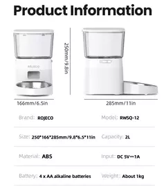 Rojoeco 2l alimentador automático de gatos wifi inteligente dispensador de comida para animais de estimação para alimentos secos cães dispensador de pauzinhos com acessórios de controle remoto
