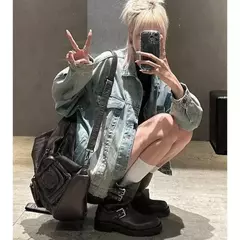 Imagem do Bota de salto baixo de dedo redondo feminina, fivela curta, moda casual, monocromática, venda quente, primavera e outono, 2024