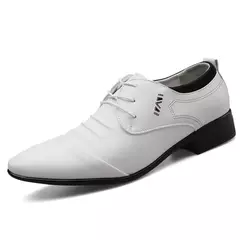 Imagem do Sapato de couro branco com cordões masculino, sapato clássico, tamanho grande, ponto do dedo do pé, negócios, casual, formal, casamento