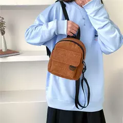 Mini mochila feminina, mochila escolar de veludo simples pequena, grande capacidade, mochila feminina durável, monocromática, casual, viajando, moda