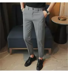 Calça casual slim-fit masculina, fato formal, monocromático, cintura ajustável, festa social, moda empresarial, novo, outono, 2022, 38-28 - Wolf Magazine