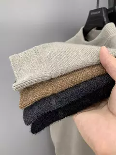 Suéter de lã quente com o pescoço masculino, pulôveres de malha casual bordados, Roupa interior térmica grossa, Inverno - loja online