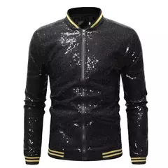 Brilhante Sequins Sparkle Bomber Jacket Homens 2023 Mais Novo Ouro Glitter Listrado Zipper Mens Jaquetas E Casacos Festa Dance Show Roupas na internet