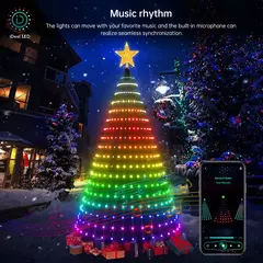 Árvore de natal inteligente toppers luzes app diy imagem led rgb luz da corda controle bluetooth led estrela corda cachoeira natal - loja online
