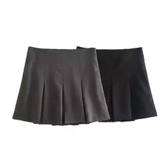 TRAFZA-Mini-saia plissada vintage feminino, calção de cintura alta, casual, em camadas, monocromática, primavera, verão, moda, sexy, 2022