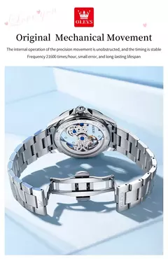 Imagem do OLEVS Relógio Mecânico Automático para Mulheres, Relógio Transparente, Big Dial Design, Bracelet Set, Presente de Luxo, 40mm, 6699