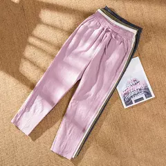 Calça de harém de linho de algodão feminina, elástico na cintura, cores doces, casual, primavera, verão, 2024 - comprar online