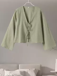 Imagem do Camisas casuais de linho com renda para mulheres, oco, gola V, blusas de manga comprida, tops para senhora, streetwear, novo, primavera, 2022