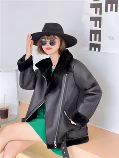 Jaqueta Rider com pele artificial para mulheres, jaqueta Rider, pena de cordeiro extra grossa, quente, nova - comprar online