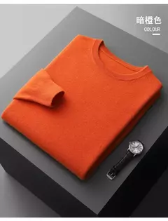 Pulôver masculino de malha com mangas compridas, suéter 100% lã merino, top casual básico de cor sólida, moda - comprar online