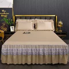 Saia de cama moderna de renda real, saia com elástico para cama queen e king size, máquina respirável e lavável lençóis, 3 pçs/set