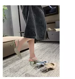 Sandálias de salto alto com sal marinho para mulheres, sapatos únicos com meia-cabeçada traseira oca, moda casual versátil - comprar online