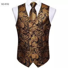 Imagem do Festa de casamento ouro colete paisley floral jacquard colete masculino 4 pçs colete gravata lenço anel hanky abotoaduras conjunto dibangu