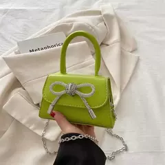 Mini bolsa de ombro monocromática para mulheres, design de arco, couro PU, aba, bolsas crossbody, bolsa de corrente, bolsas femininas, moda, 2024 - comprar online