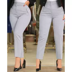 Calça feminina com várias cores, calça casual monocromática, bolso e zíper, combina com tudo, senhora do escritório, moda elegante, verão