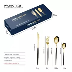 Conjunto de talheres de aço inoxidável, faca e garfo, produto comestível, durável, 4 conjuntos de 6 pessoas, ouro, garfo, colheres, 24 pcs - loja online