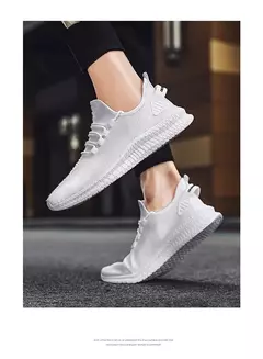 Tênis casual leve masculino, tênis esportivo de malha respirável, tênis atlético resistente a odores, slip-on com cadarços
