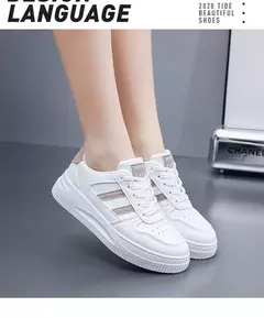 Imagem do Calçado esportivo casual resistente ao desgaste para mulheres, tênis feminino respirável, sapatos brancos simples para senhora, novo, 2024
