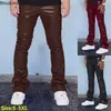 Calça de couro confortável de cintura média masculina, calça casual hip-hop, roupas soltas e confortáveis, moda nova, 2024