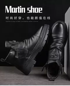 Bota de couro de cano alto masculina, sapato redondo com fecho lateral, sapato casual para caminhada, botas masculinas com conforto exterior, estilo britânico, nova, outono - Wolf Magazine