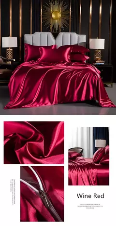 Cama de seda sólida com capa de edredão, lençol, folha plana, fronha, lençol de luxo, rei, rainha, duplo, Twin Size