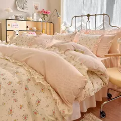 Imagem do Coreano Lace Bedding Set, 100% Algodão Duvet Cover Set, Soft Capa Confortável sem Núcleo, 1 * Capa de Edredão + 2 Fronha, 3PCs